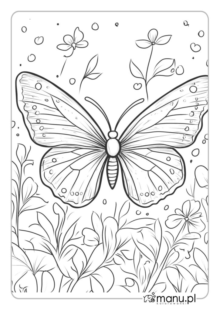 thumbnail of Duży motyl i kwiaty kolorowanka
