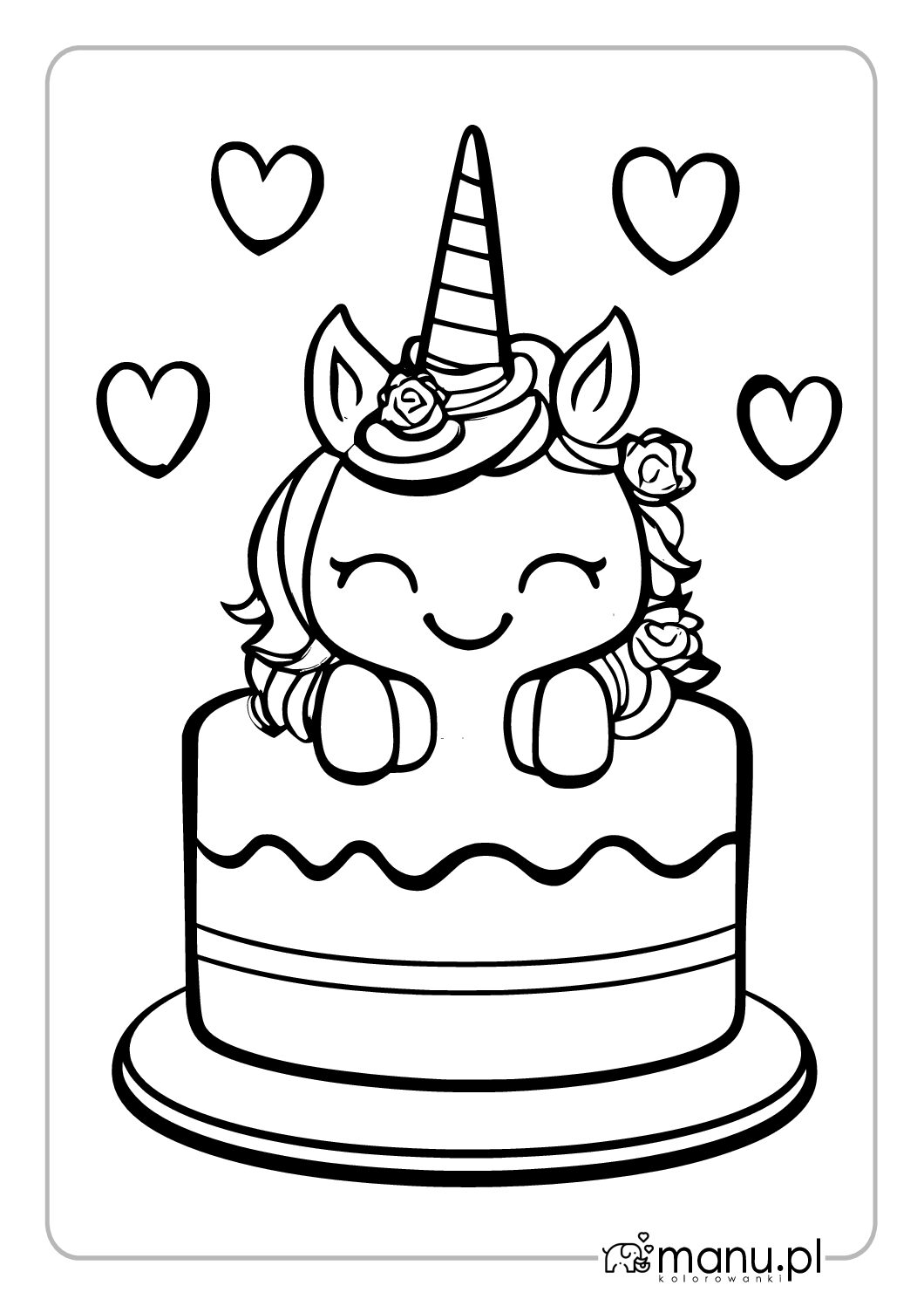Jednorożec i serca kolorowanka do druku