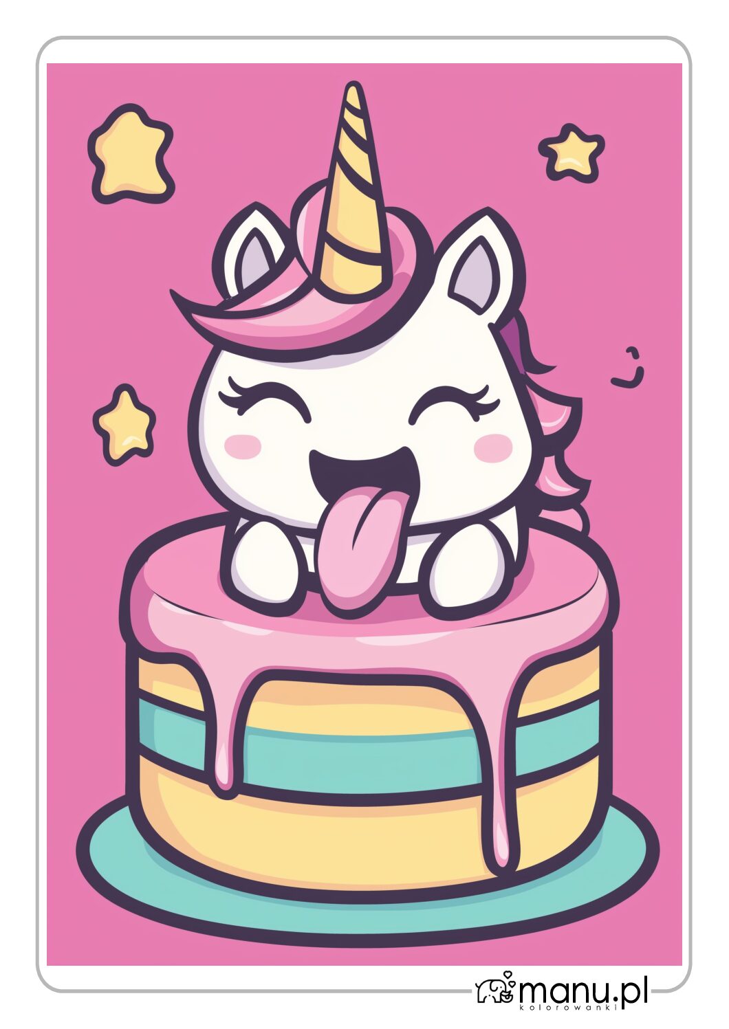 Jednorożec wystawiający język kolorowanka do druku w kolorze