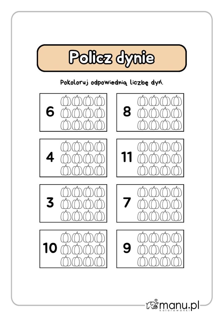 thumbnail of Karta pracy liczenie i kolorowanie dyni