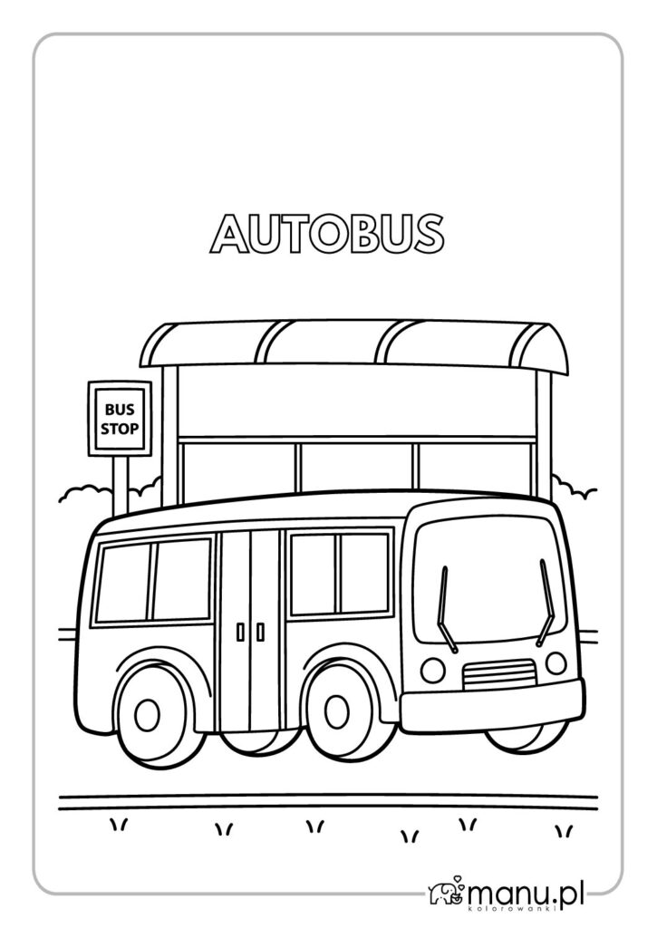 thumbnail of Kolorowanka autobus na przystanku do druku