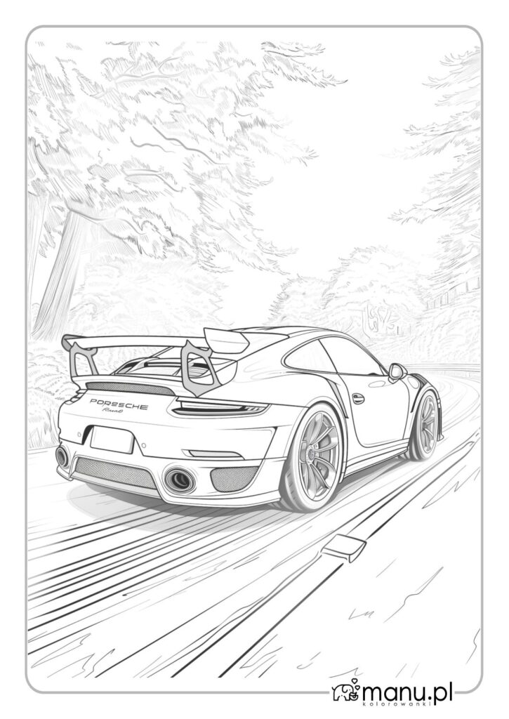 thumbnail of Kolorowanka do druku Porsche widok od tyłu