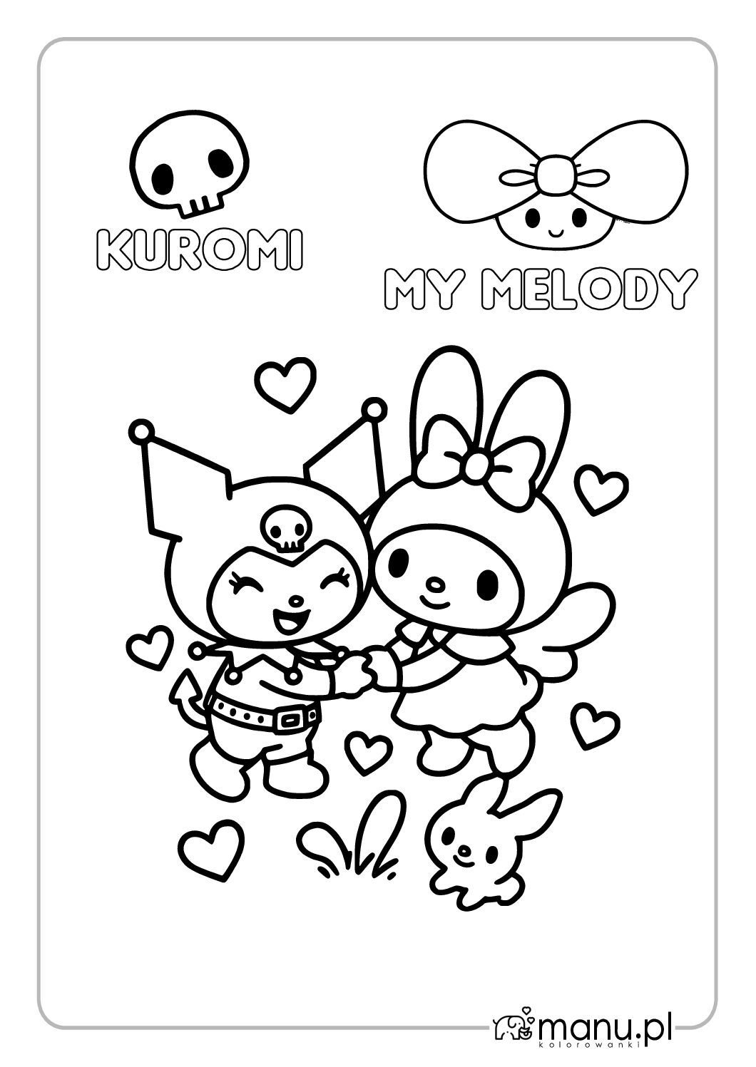 Kuromi Hello Kitty My Melody Cinnamoroll Kolorowanka Do Druku