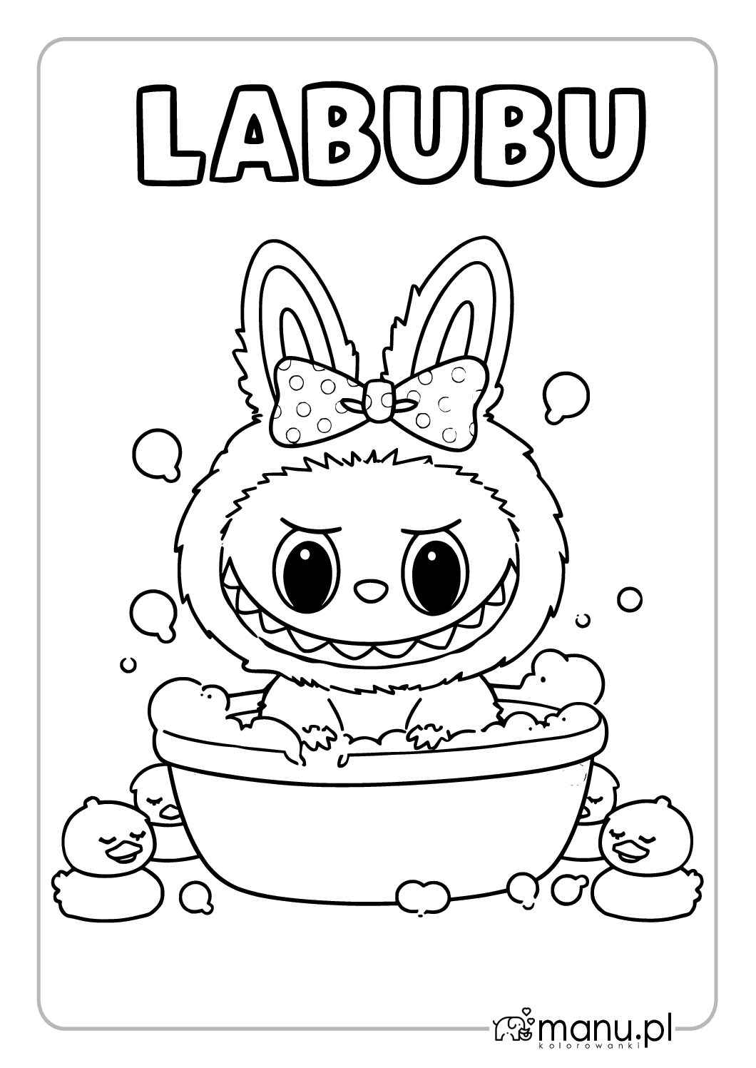 Labubu i kąpiel – obrazek do druku
