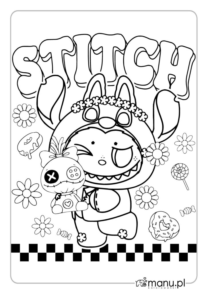 thumbnail of Labubu jako Stitch – zabawna kolorowanka do wydruku