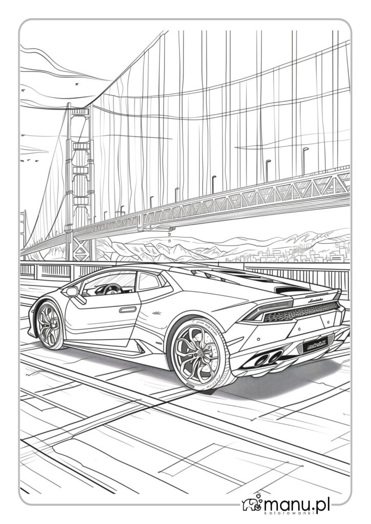 thumbnail of Lamborghini przy moście kolorowanka do wydrukowania