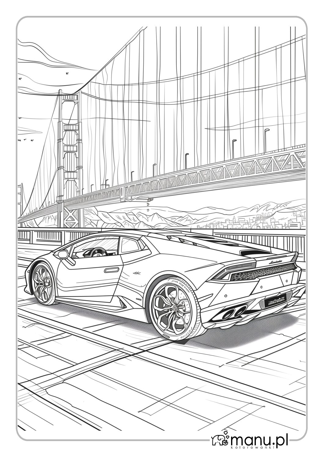 Lamborghini przy moście kolorowanka do wydrukowania
