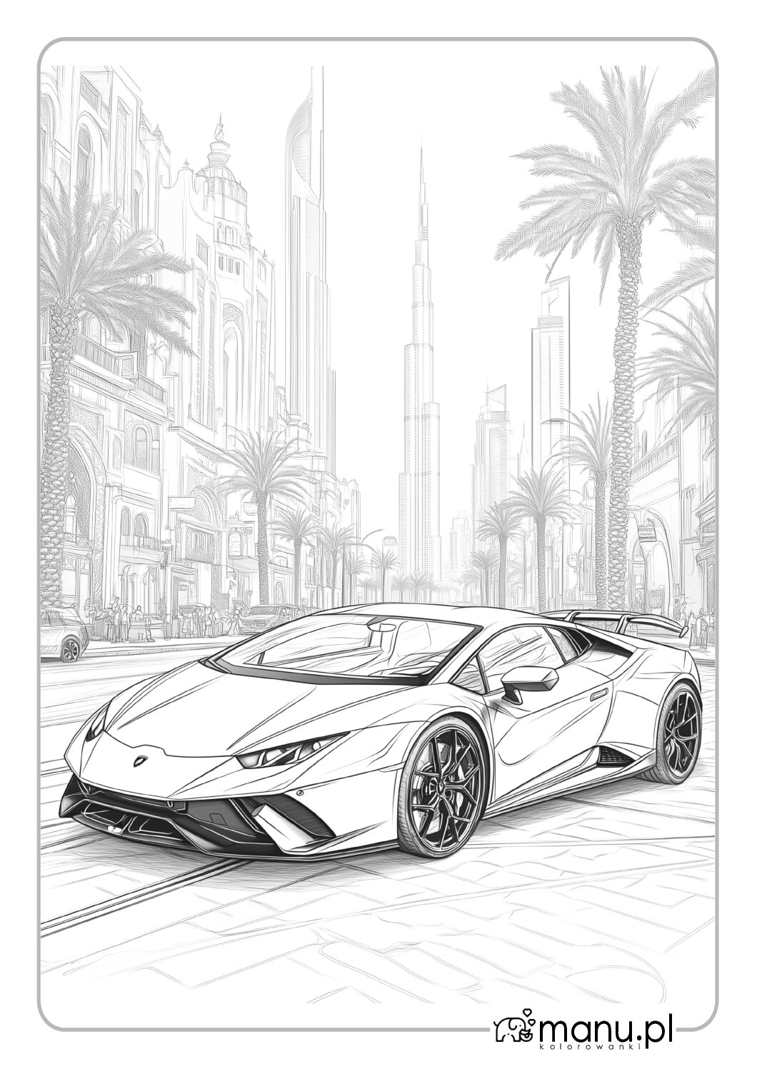 Lamborhini zaparkowane w centrum Dubaju kolorowanka