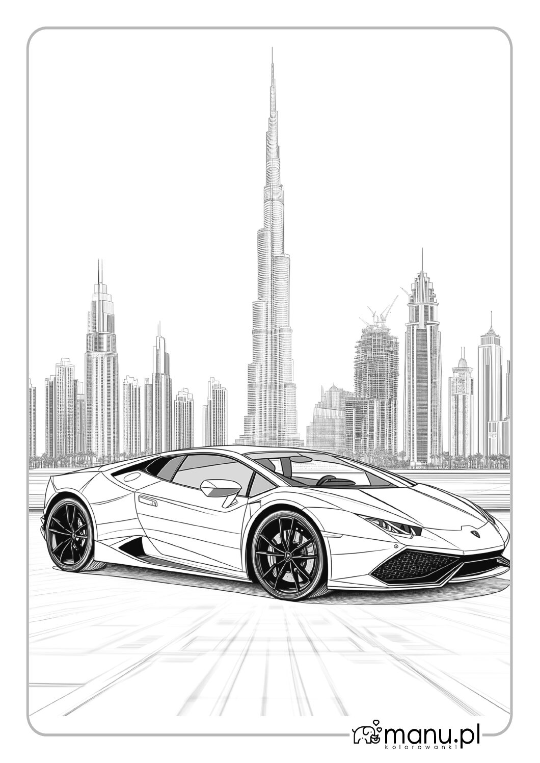 Luksusowe auto lamborghini na tle wieżowców w Dubaju