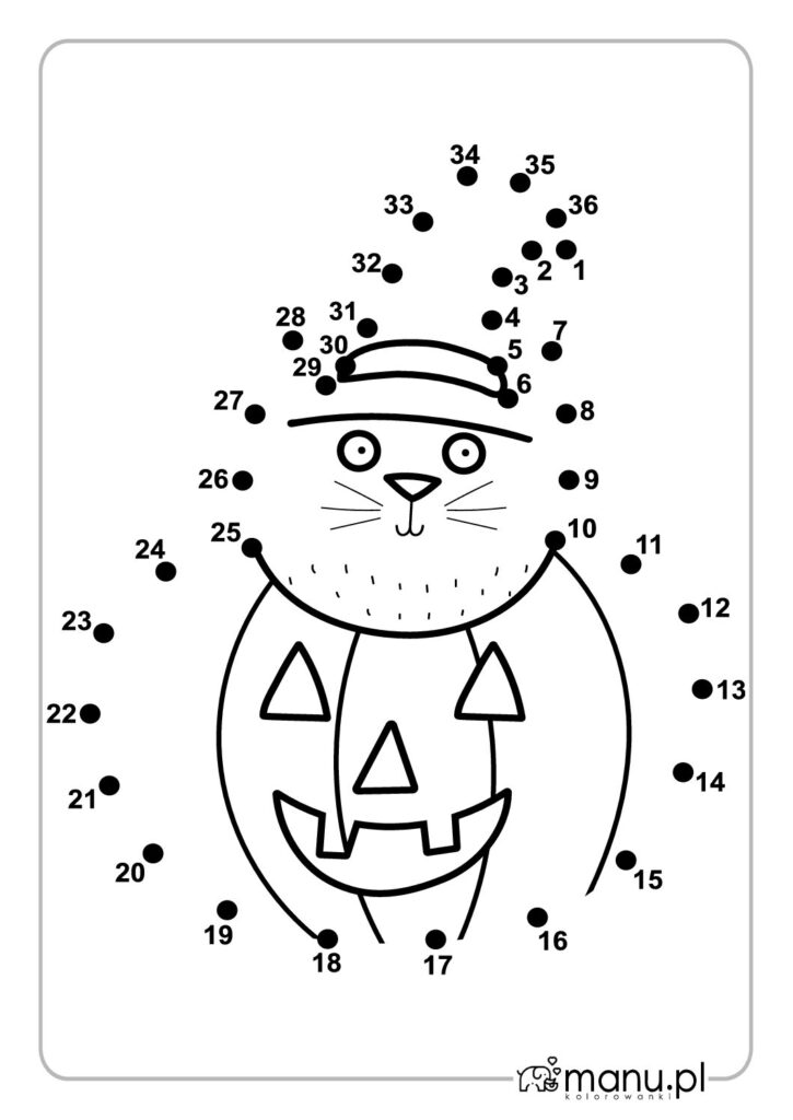 thumbnail of Połącz kropki kot dynia w kapeluszu na Halloween