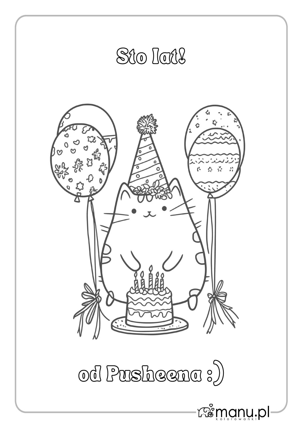 Pusheen i balony urodzinowe kolorowanka