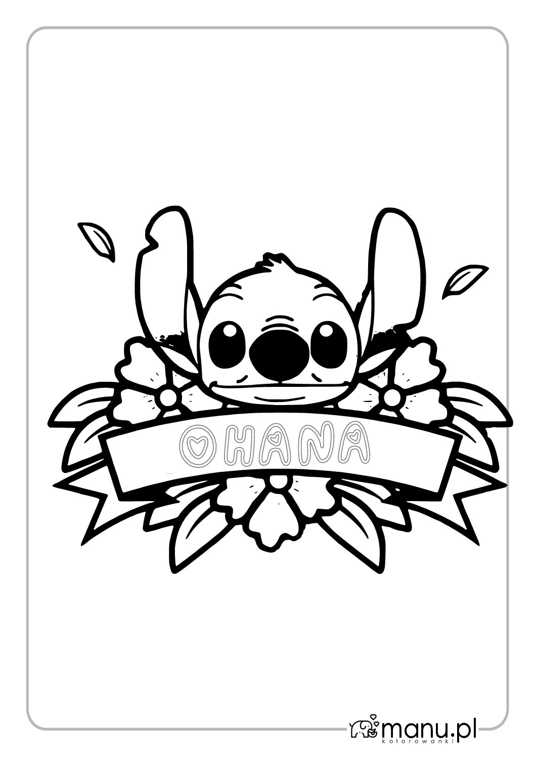Stich – kolorowanka z napisem Ohana