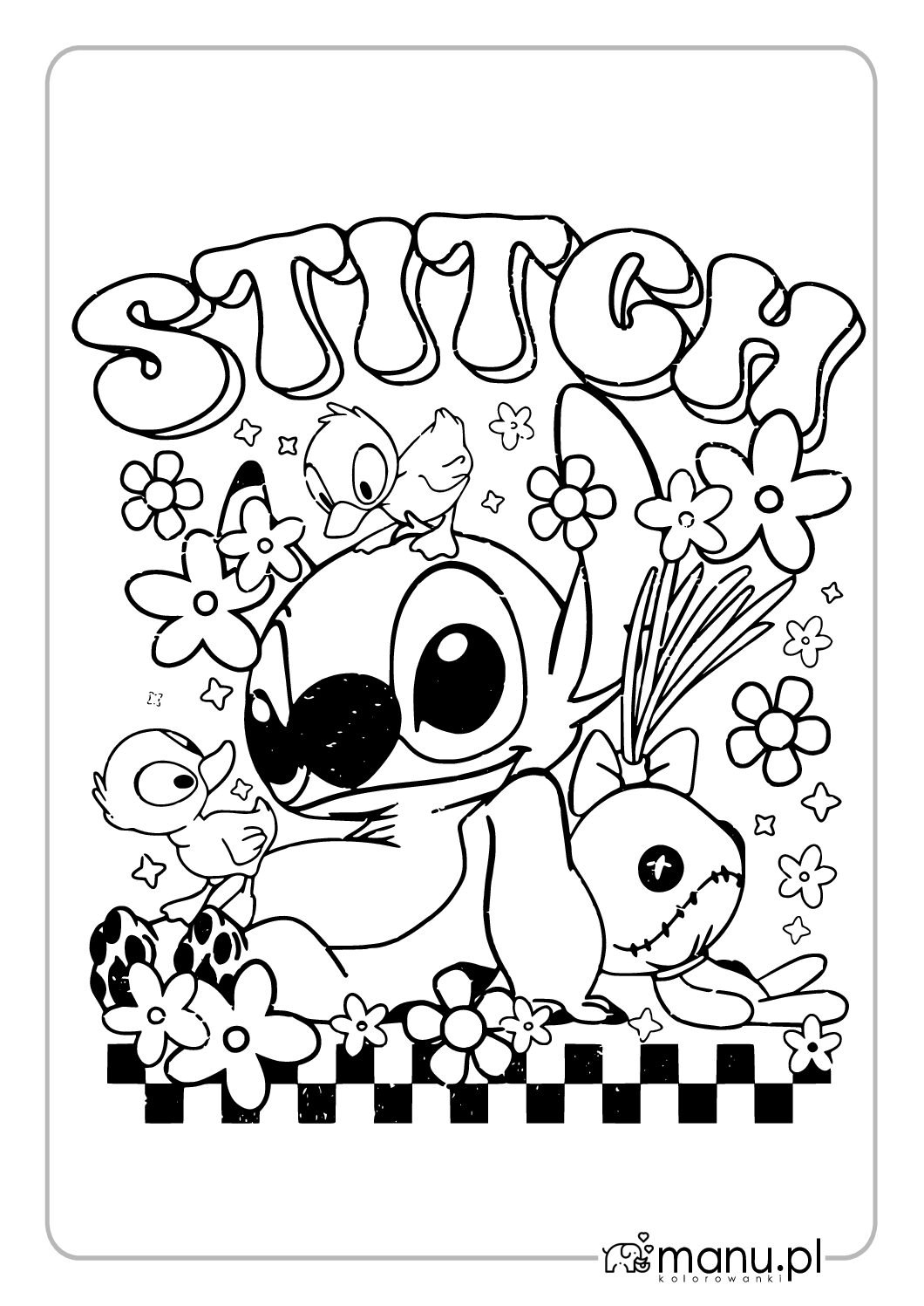 Stitch z kaczkami kolorowanka