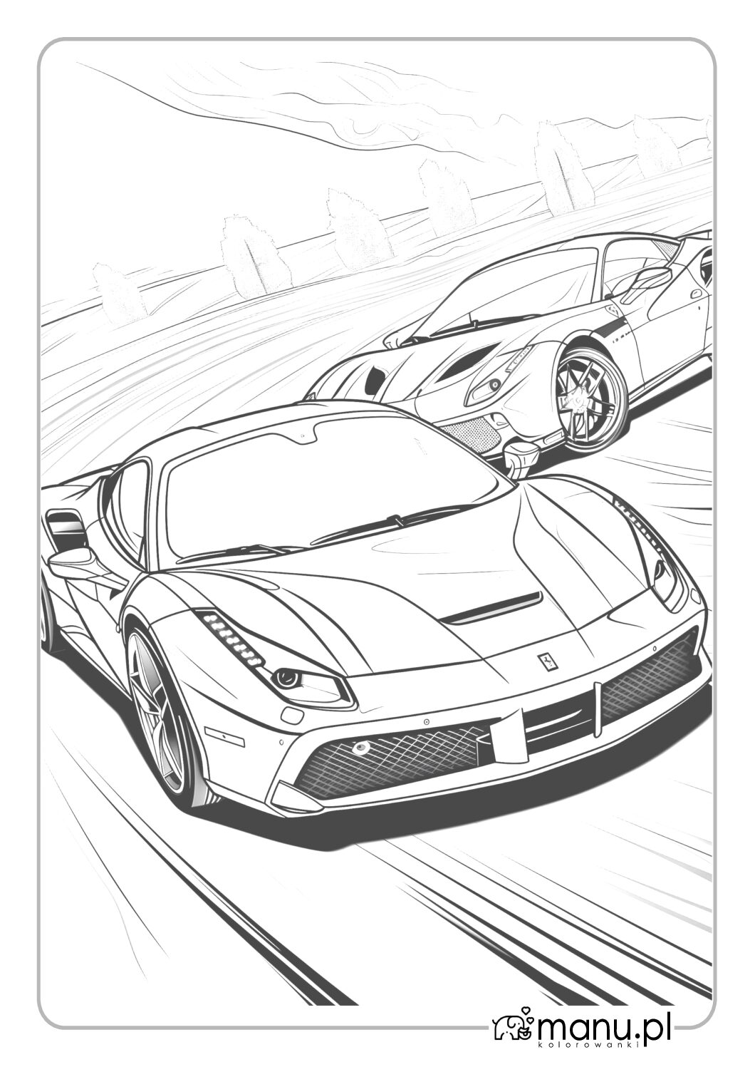 Szybkie sportowe samochody Ferrari darmowa kolorowanka do druku