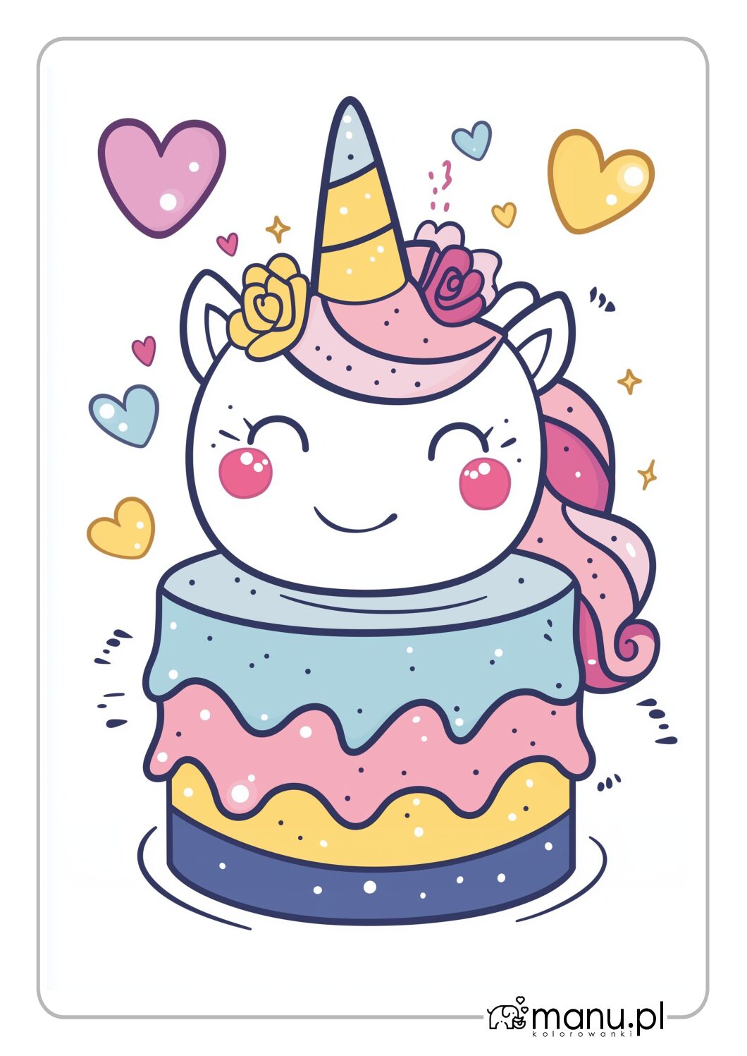 Tort z Jednorożcem i serduszka dookoła wersja kolor