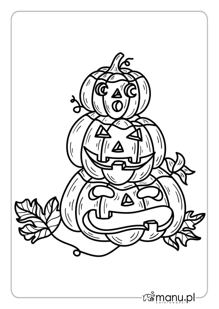thumbnail of Trzy dynie i liście klonu kolorowanka na Halloween]