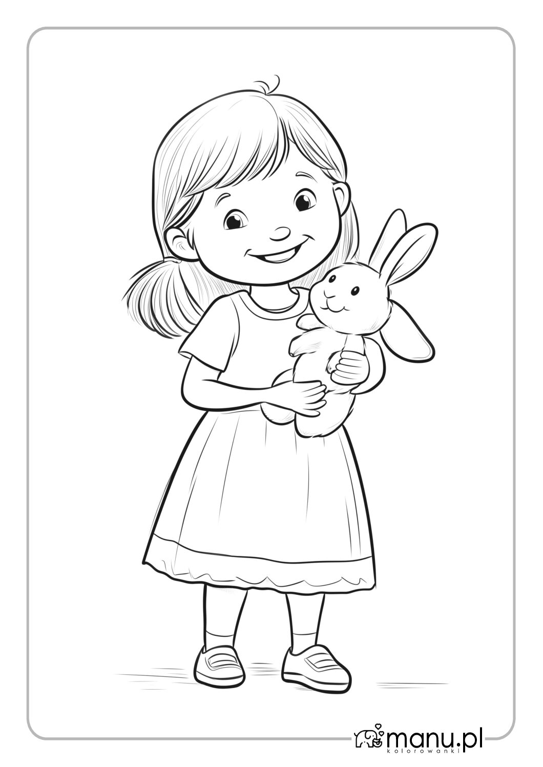 Uśmiechnięta dziewczynka z pluszowym królikiem