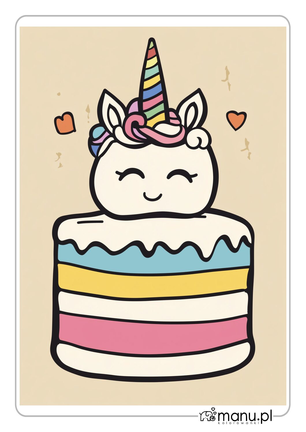 Uśmiechnięty Jednorożec kolorowanka dla dzieci w kolorze