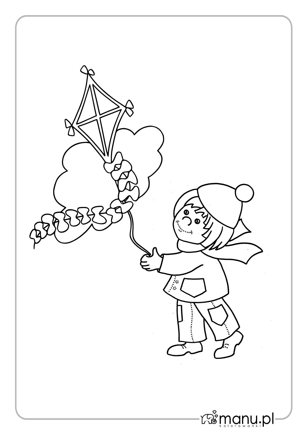 Chłopiec puszczający latawiec – kolorowanka dla dzieci do druku