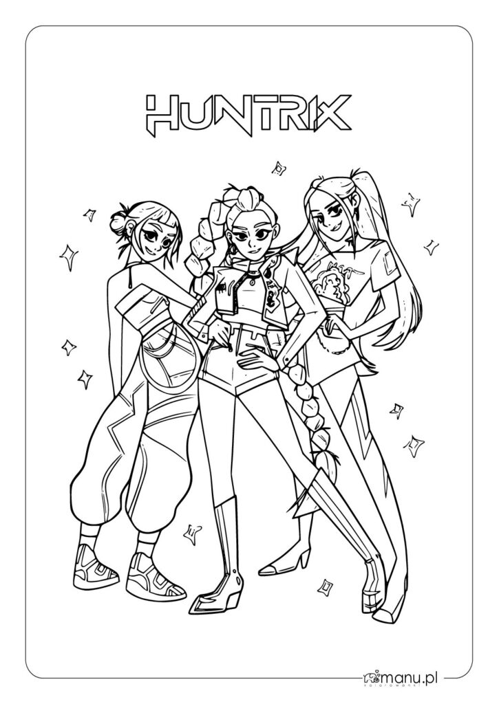 Komiksowa wersja kolorowanki z dziewczynami z Huntrix