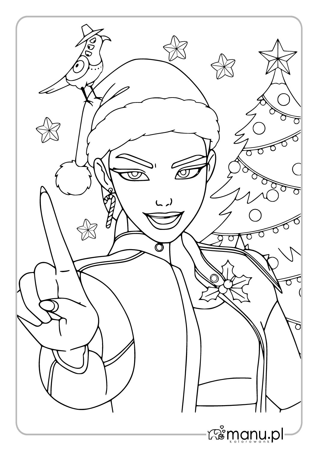 Świąteczna Rumi przy Choince – Kolorowanka do Druku