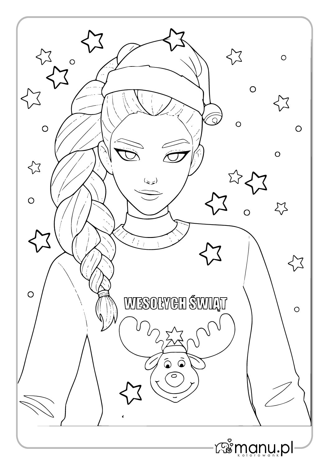 Świąteczna Mira w swetrze z reniferem – Kolorowanka Huntrix