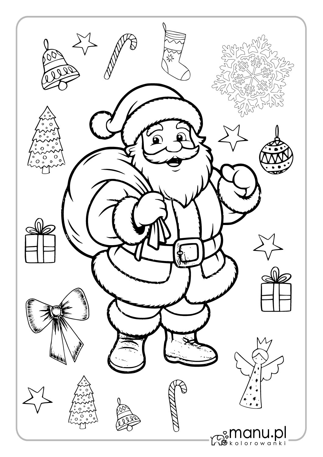 Świąteczna kolorowanka z Mikołajem i prezentami