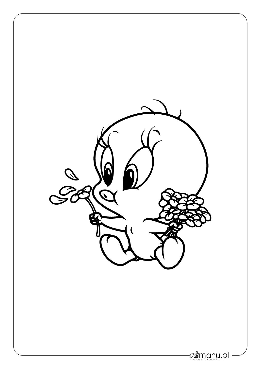 Tweety trzymający bukiet i pojedynczy kwiatek
