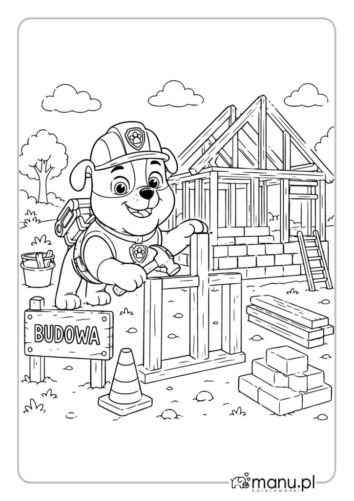 thumbnail of Rubble buduje dom – kolorowanka do druku PDF