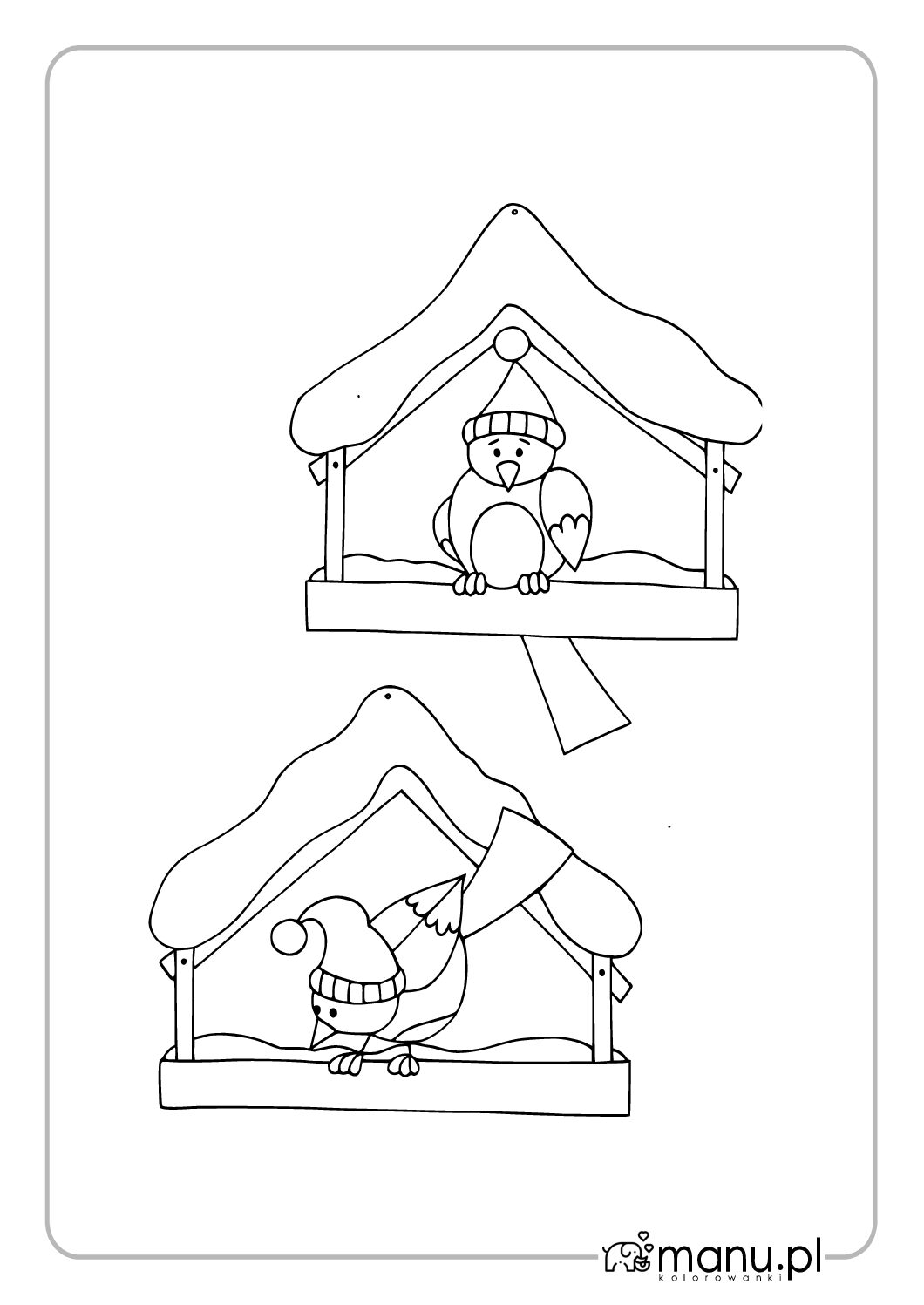 Ptaszki w zimowym karmniku — sroki do wydruku